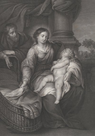 Pyhä perhe, jossa Kristus-lapsi nukkuu Neitsyt sylissä, n. 1778-86 tekijältä Raphael Morghen