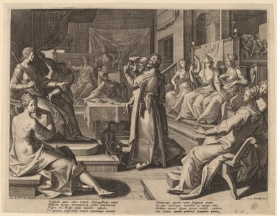 Heliogabalus ja viisaat naiset tekijältä Raphael Sadeler I after Joos van Winghe