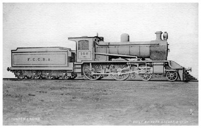 4-4-0-moottori, Kerr, Stuart and Co rakentama höyryveturi, 1900-luvun alku. tekijältä Raphael Tuck