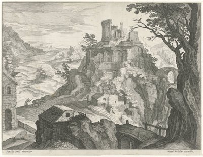 Maisema Vestan temppelin kanssa Tivolissa tekijältä Raphaël Sadeler (I) (attributed to)
