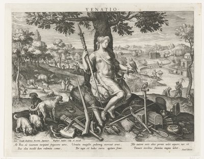 Diana metsästyksen suojelijana Venatio (otsikko esineessä) Prinssin pääasiat (sarjan nimi) Schema, seu speculum principum (sarjan nimi) tekijältä Raphaël Sadeler (I)