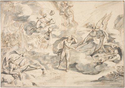 Aeolus tottelee Junosin komentoa luoda myrsky, n. 1683-1684 (kynä ja muste pesulla paperille) tekijältä Raymond Lafage