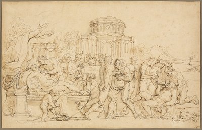Bacchus ja Ariadne sekä Silenus, nymfit ja satyyrit tekijältä Raymond de Lafage