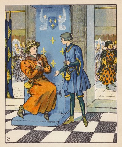 Conversation Secrete De Jeanne Avec Charles VII (värilitografia) tekijältä Raymond de la Neziere