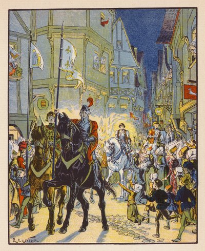 Entree De Jeanne A Orleans (värilitografia) tekijältä Raymond de la Neziere