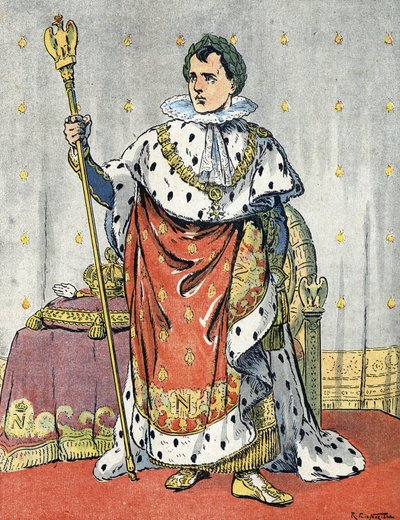 Keisari Napoleon I:n (1769-1821) muotokuva Raymond de Nezieren kuvitus teoksessa "Our-Glory-Nationals" 1920 Yksityinen kokoelma tekijältä Raymond de la Neziere