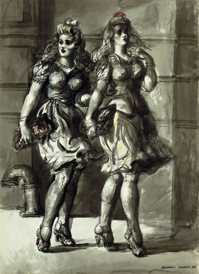Kaksi nuorta naista kävelee tekijältä Reginald Marsh