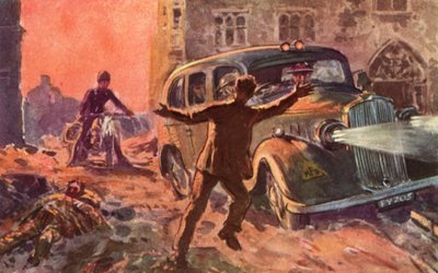 Bombeiros do British National Fire Service durante a guerra sendo alertados para a presença de uma vítima gravemente ferida de um ataque aéreo, Segunda Guerra Mundial finlandesa tekijältä Reginald Mills