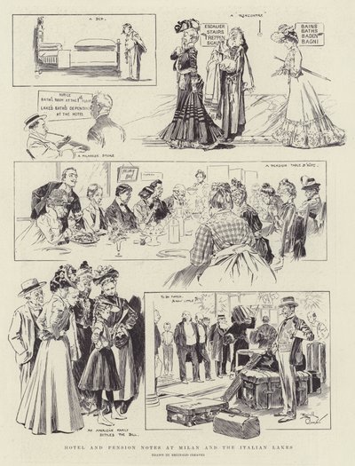 Hotelli- ja eläkemerkintöjä Milanossa ja Italian järvillä (litografia) (litho) tekijältä Reginald Thomas Cleaver