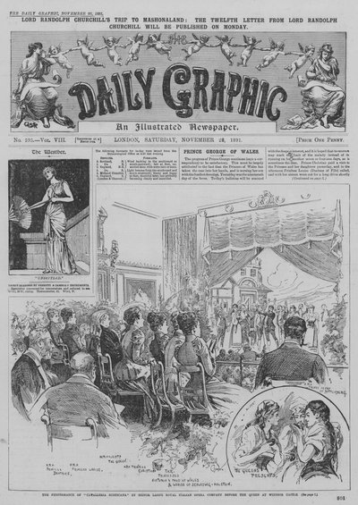 Kuninkaallisen italialaisen oopperayhtyeen Cavalleria Rusticanan esitys kuningatar Victorian edessä Windsorin linnassa. tekijältä Reginald Thomas Cleaver