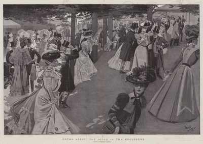 Royal Ascot, aitauksen kohtaus (litografia) tekijältä Reginald Thomas Cleaver