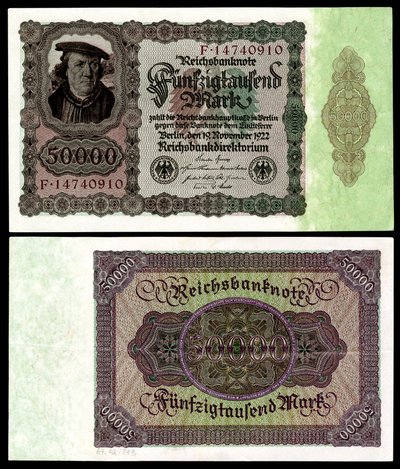 Weimarin tasavallan paperimarkka, ensimmäisen maailmansodan jälkeinen hyperinflaatioaika. tekijältä Reichsbankdirektorium Berlin