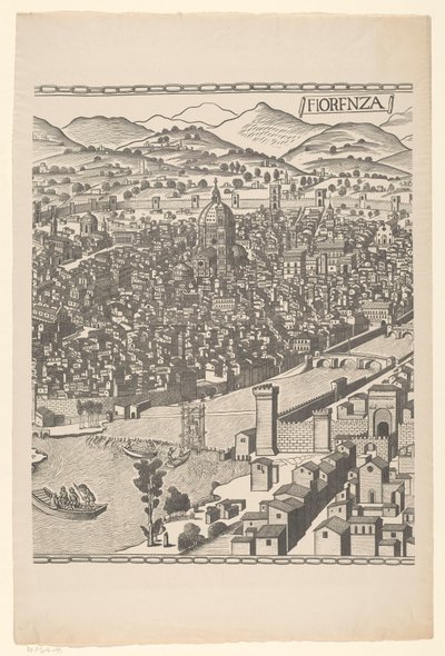 Vista de Florença (parte central) Fiorenza (título no objeto) finalização tekijältä Reichsdruckerei