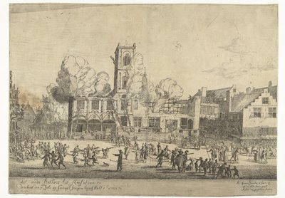 Amsterdamin vanhan kaupungintalon palo Amsterdamin vanha kaupungintalo paloi 7. heinäkuuta sunnuntaiaamuna kello puoli kaksitoista Ao 1652 (otsikko esineessä) tekijältä Reinier Nooms