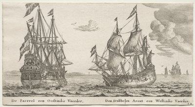 Amsterdamin laivat: The Pearl and East Indianman, The Double Eagle, a West Indianman. tekijältä Reinier Nooms