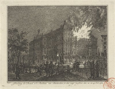 Tuli Amsterdamin kaupungintalossa, 1762 Kuvaus tulesta Amsterdamin kaupungintalossa yöllä 12. ja 13. lokakuuta 1762 (otsikko esineessä) tekijältä Reinier Vinkeles (I)