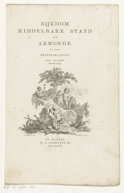 Kolme puttia ominaisuuksilla vuoristomaisemassa Otsikko sivulle: Adriaan Pietersz. Loosjes, Keskiluokan rikkaus ja köyhyys kolmessa heijastuksessa, 1816 tekijältä Reinier Vinkeles (I)