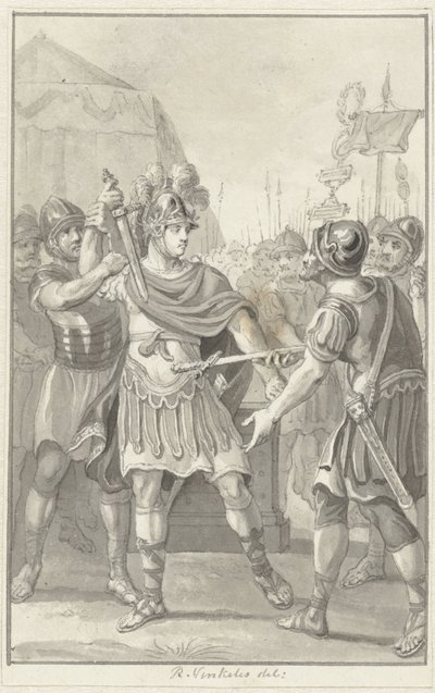 Germanicus vannoo uskollisuutta Tiberiukselle tekijältä Reinier Vinkeles (I)