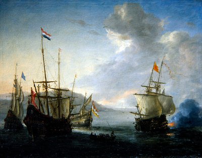 A Naval Engagement with Sailor in a Rowing Boat (öljy kankaalle) tekijältä Reinier Zeeman