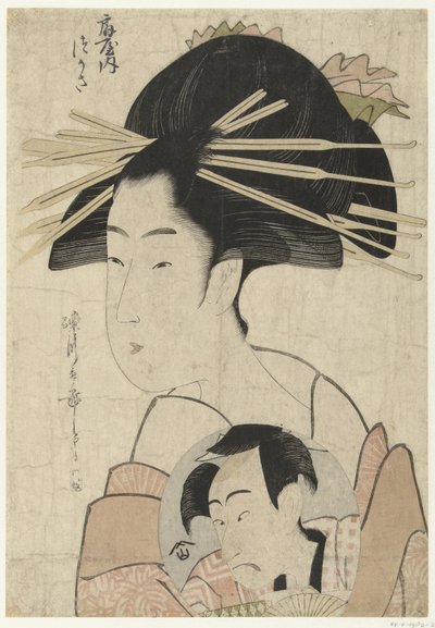 Kurtisaani Tsukasa Ogiyan talosta Ogiya uchi Tsukasa (otsikko esineessä) tekijältä Chōkyōsai Eiri