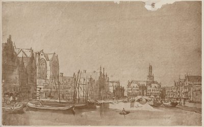 Anonyymi Rokin Amsterdam Damsquarea kohti nähtynä tekijältä Rembrandt