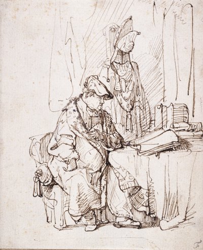 Un actor al seu vestidor (llapis i tinta marró sobre paper blanc) finlandès tekijältä Rembrandt Harmensz. van Rijn