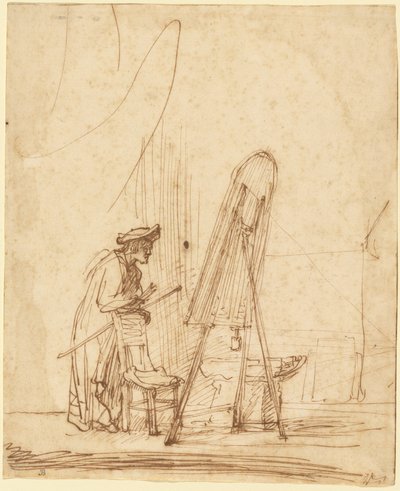 Taiteilija ateljeessaan tekijältä Rembrandt Harmensz. van Rijn