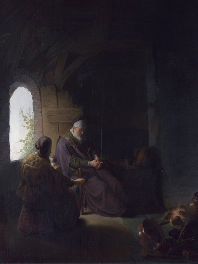 Anna and the Blind Tobit, n. 1630 (öljy paneelille) tekijältä Rembrandt van Rijn