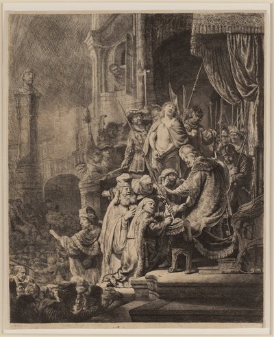 Kristus Pilatuksen edessä: Iso lautanen tekijältä Rembrandt van Rijn