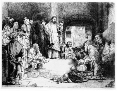 Kristus saarnaa, n. 1652 (etsaus) tekijältä Rembrandt van Rijn