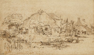 Mökki kanavan vieressä, n. 1650?-53 tekijältä Rembrandt van Rijn