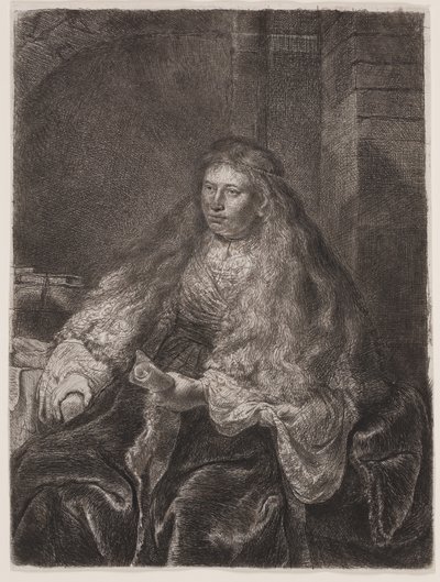 Tyttö, jonka pitkät hiukset putoavat harteilleen, tai "suuri juutalainen morsian" tekijältä Rembrandt van Rijn