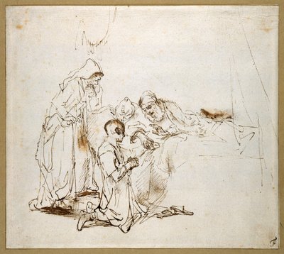 Isaac Blessing Jacob (musta liitu paperille) tekijältä Rembrandt Harmensz. van Rijn
