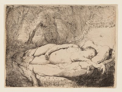 Jupiter ja Antioppi: Pienempi levy, n. 1631 (etsaus kiillotettuun paperiin) tekijältä Rembrandt Harmensz. van Rijn