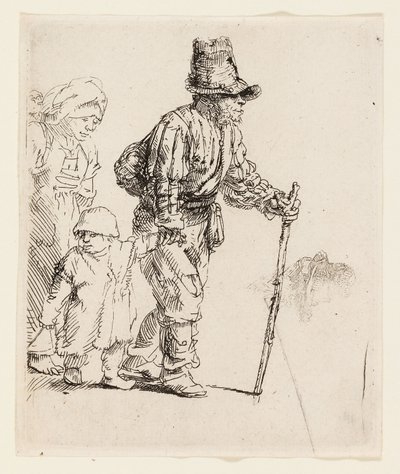 Talonpoikaperhe kulkurilla, n. 1652 (etsaus kermanväriselle paperille) tekijältä Rembrandt Harmensz. van Rijn