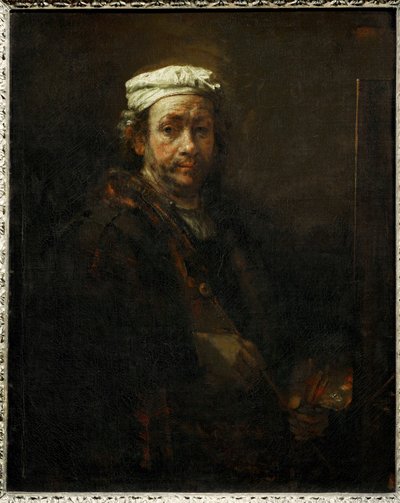 Muotokuva taiteilijasta maalaustelineensä ääressä ... tekijältä Rembrandt Harmensz. van Rijn