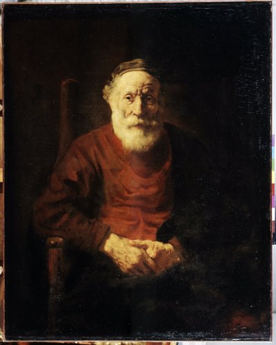 Punaisen vanhan miehen muotokuva. Harmenszoon van Rijnin maalaus, joka tunnetaan nimellä Rembrandt (1606-1669) tekijältä Rembrandt Harmensz. van Rijn