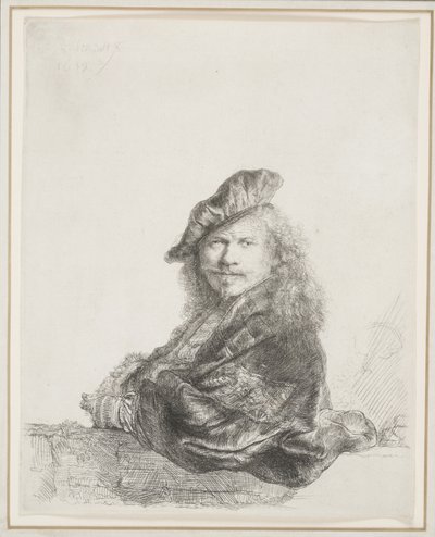 Rembrandt nojaa kivikynnykseen: Puolipitkä tekijältä Rembrandt van Rijn
