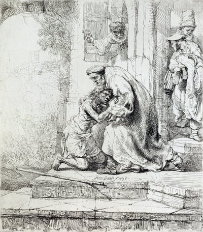 Tuhlaajapojan paluu (kynä ja muste paperille) tekijältä Rembrandt van Rijn
