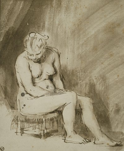 Istuva nainen alaston tekijältä Rembrandt van Rijn