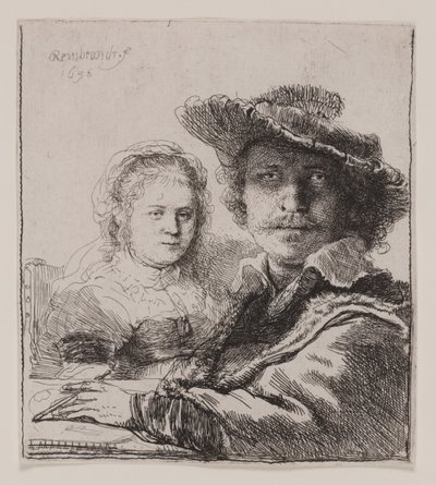 Omakuva Saskian kanssa tekijältä Rembrandt van Rijn