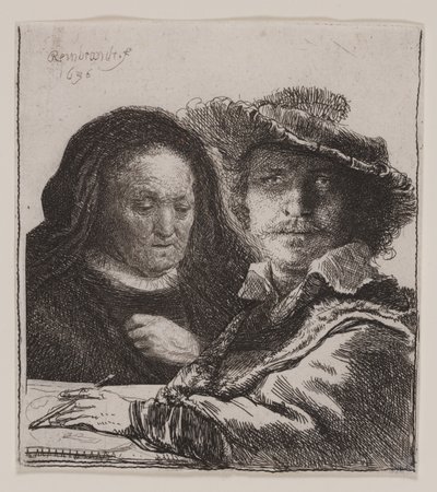 Omakuva taiteilijan äidin kanssa tekijältä Rembrandt van Rijn
