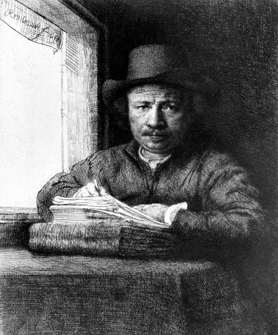 Omakuva piirtäessään tekijältä Rembrandt van Rijn
