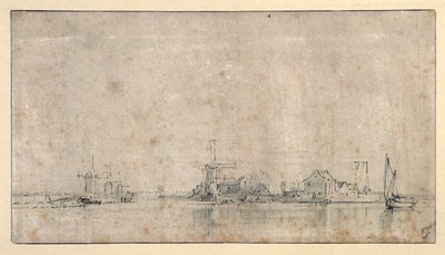 The Amstel at the Omval, n. 1650-1653 (kynä ja muste pesulla paperille) tekijältä Rembrandt Harmensz. van Rijn