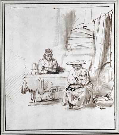 Pyhä perhe. Tussipiirros (piirustus) tekijältä Rembrandt Harmensz. van Rijn