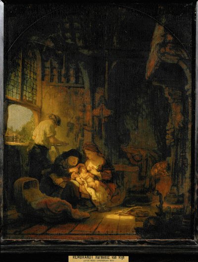 Pyhä perhe, joka tunnetaan myös nimellä "Puusepän kotitalous" ... tekijältä Rembrandt Harmensz. van Rijn
