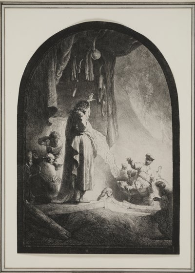 Lasaruksen herättäminen: Isompi levy, n. 1632 (etsaus) tekijältä Rembrandt van Rijn