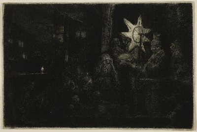 The Star of the Kings: A Night Piece, n. 1651 (etsaus, kuivakärki ja kaiverrus norsunluupaperille) tekijältä Rembrandt Harmensz. van Rijn