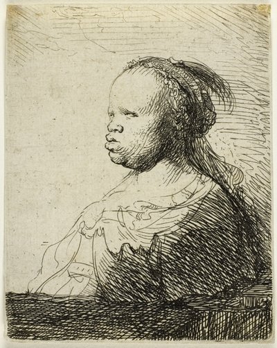 The White Negress, n. 1630 (etsaus paperille) tekijältä Rembrandt Harmensz. van Rijn