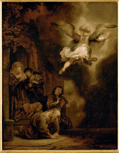 Arkkienkeli Rafael jättää Tobitin perheen ... tekijältä Rembrandt Harmensz. van Rijn